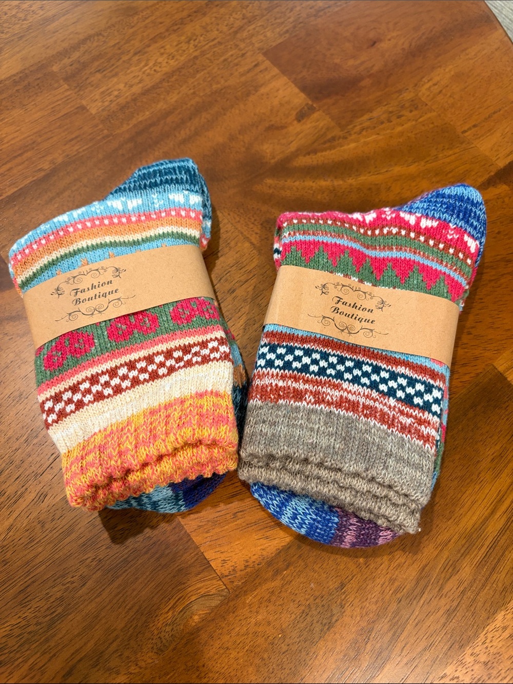 Women's Multicolor Patterned Crew Socks - Cozy Knit (Pink, Blue, Green)